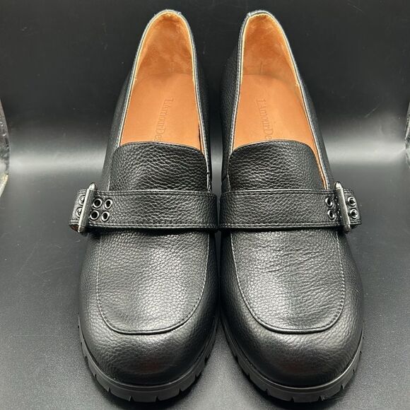 L'AMOUR DES PIEDS Quinziano Block Heel Leather Pumps Black Size 10 - Picture 2 of 10